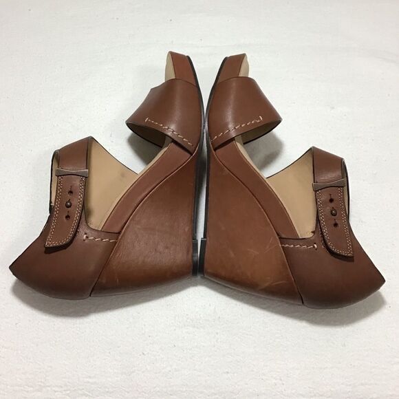 Naked Feet Brown Leather Dorado Wedge Heel Open Toe Sandal Size 8.5 - Picture 3 of 9